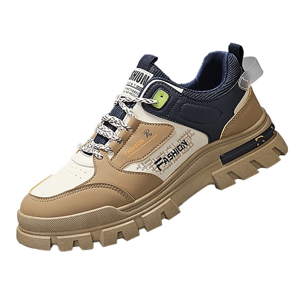 XIMIN Men's Non Slip Work Shoes - Lace Up Breathable Food Service Sneakers for Restaurant Kitchen Outdoor Hiking and Daily Work Shifts (Brown, 8.5)