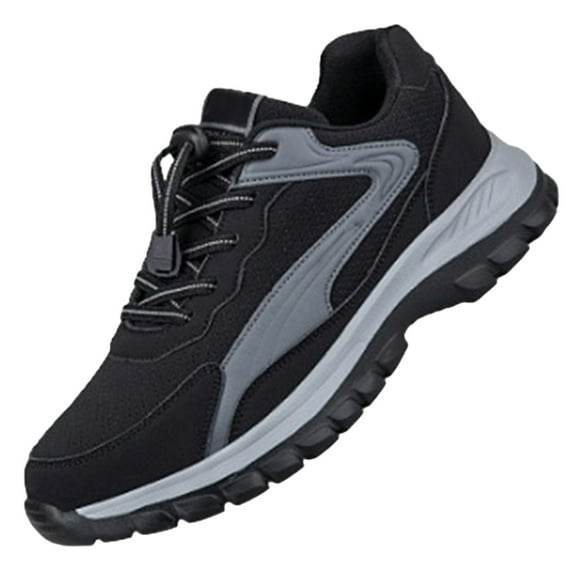 XIMIN Men's Orthopedic Non Slip Platform Sneaker with Quick Lace Waterproof Walking Slip on Wide Shoes Lightweight Comfort Casual Breathable Tennis Shoes (7.5, Black)