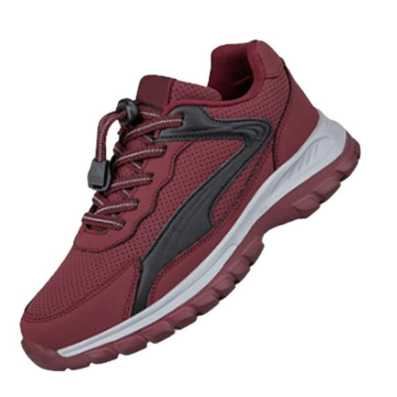 XIMIN Men's Orthopedic Non Slip Platform Sneaker with Quick Lace Waterproof Walking Slip on Wide Shoes Lightweight Comfort Casual Breathable Tennis Shoes (8, Red)