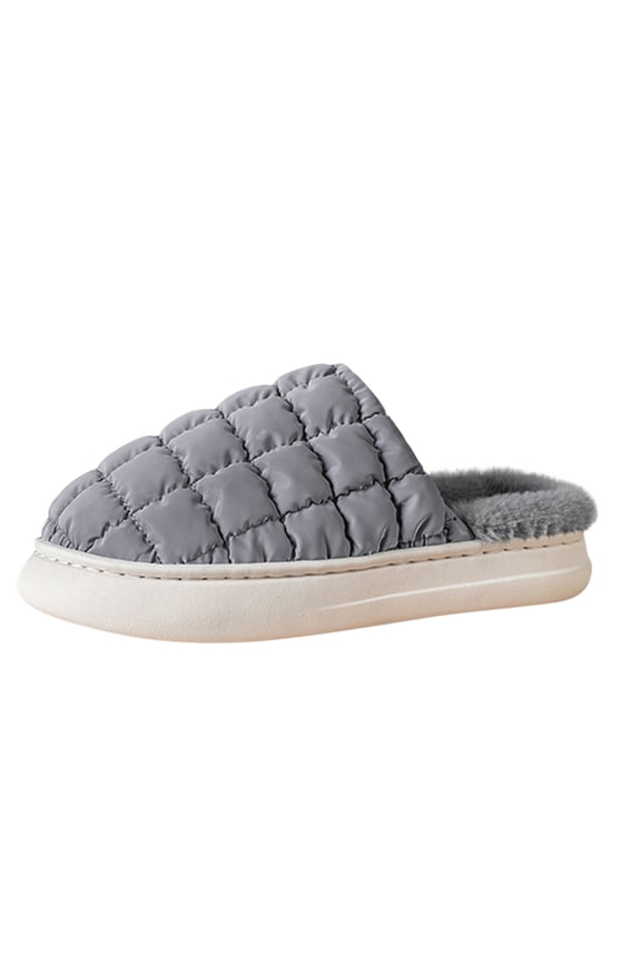 Men's Puff Cotton Slippers Winter Indoor Plush Warm Thick Sole Lightweight Cozy Home Footwear (Grey, 8.5)