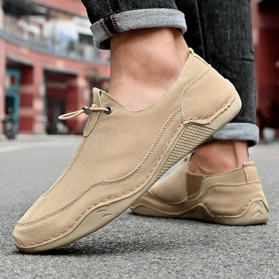 XIMIN Men's Round Toe Hand-Stitched Soft Non-Slip Driving Moccasin Loafers Comfortable Casual Shoes Lightweight Outdoor Hiking Shoes