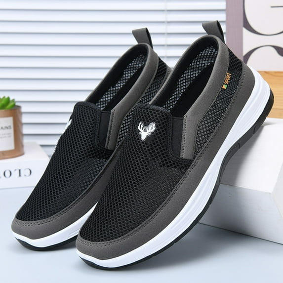 XIMIN Men's Slip-On Mesh Orthopedic Sneakers Platform Walking Shoes Sports Loafers Boat Shoes Casual Comfy Non-Slip Breathable Hiking Working Footwear (40, Black)