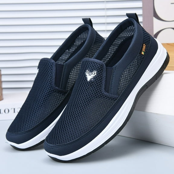XIMIN Men's Slip-On Mesh Orthopedic Sneakers Platform Walking Shoes Sports Loafers Boat Shoes Casual Comfy Non-Slip Breathable Hiking Working Footwear (42, Blue)