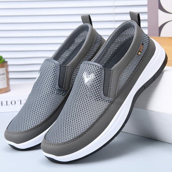 XIMIN Men's Slip-On Mesh Orthopedic Sneakers Platform Walking Shoes Sports Loafers Boat Shoes Casual Comfy Non-Slip Breathable Hiking Working Footwear (39, Gray)