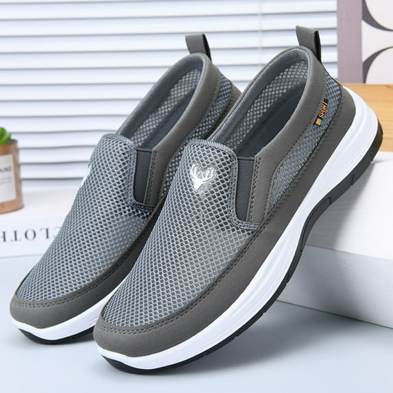 XIMIN Men's Slip-On Mesh Orthopedic Sneakers Platform Walking Shoes Sports Loafers Boat Shoes Casual Comfy Non-Slip Breathable Hiking Working Footwear (42, Gray)