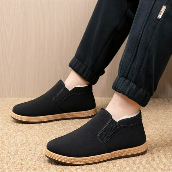 XIMIN Men's Sneakers Classic Low Top Slip On Shoes with Soft Fuzzy Lined Insole Wide Canvas Skate Loafers Sneakers Causal Dress Shoes Comfortable Walking Sneakers