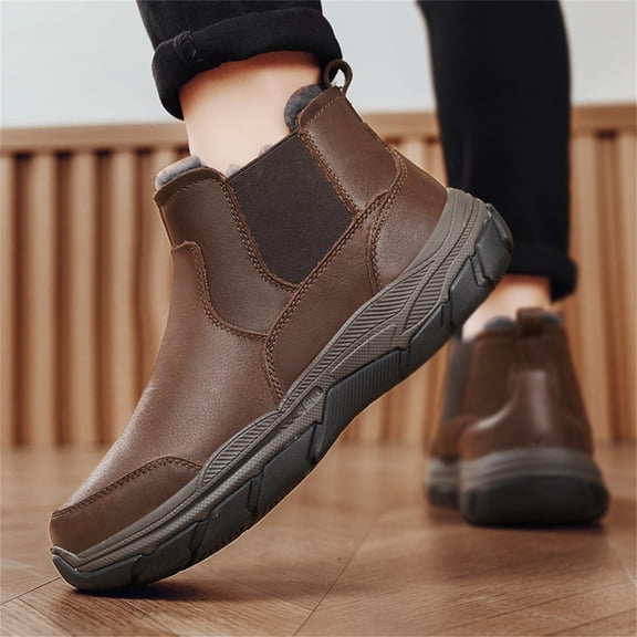 XIMIN Men's Snow Boots Moccasins Casual Plantar Fasciitis Orthotic Plush Loafers Warm Lined Driving Indoor Outdoor Winter Non-Slip Elderly Walking Sneaker Shoes