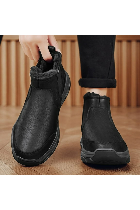 Men's Snow Boots Moccasins Casual Plantar Fasciitis Orthotic Plush Loafers Warm Lined Driving Indoor Outdoor Winter Non-Slip Elderly Walking Sneaker Shoes