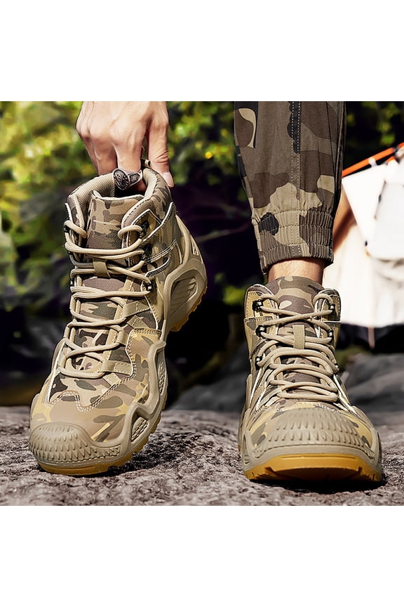 Men's Snow Boots Water Resistant Camouflage Non-slip Winter Shoes Waterproof Hiking Boots with Fuzzy Lined Warm High Top Boots Outdoor Mid Trekking Backpacking Mountaineering Shoes