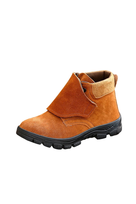 Men's Steel Toe Work Safety Shoes, Anti-Puncture Anti-Slip Rubber Sole Footwear, Anti-Collision Boots for Welding Construction Industrial Sites (Brown, 10)