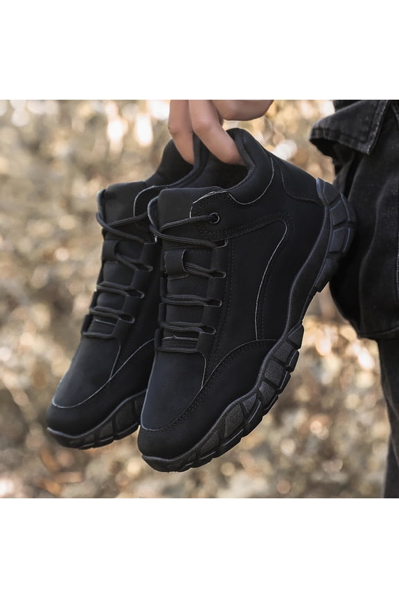 Men's Suede Lace up Non Slip Platform Hiking Shoes Low Top Lightweight Waterproof Lug Sole Outdoor Sneakers for Camping Trekking Adventure Shoes (9.5, Black)