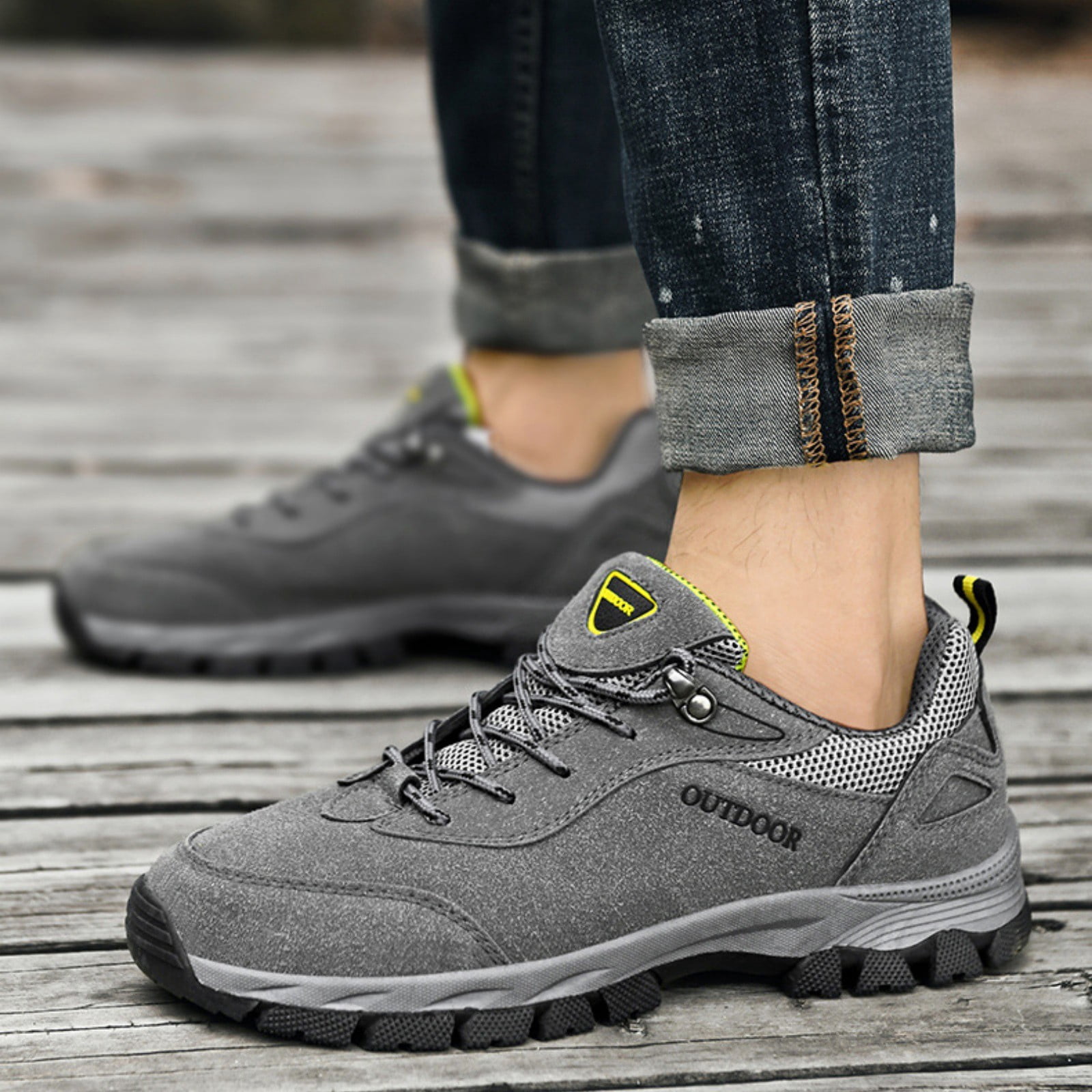 XIMIN Men's Suede Low-Top Hiking Sneakers Hiking Walking Shoes Extra Wide Lightweight Outdoor Cushion Sneakers Non-Slip Running Trekking Shoes