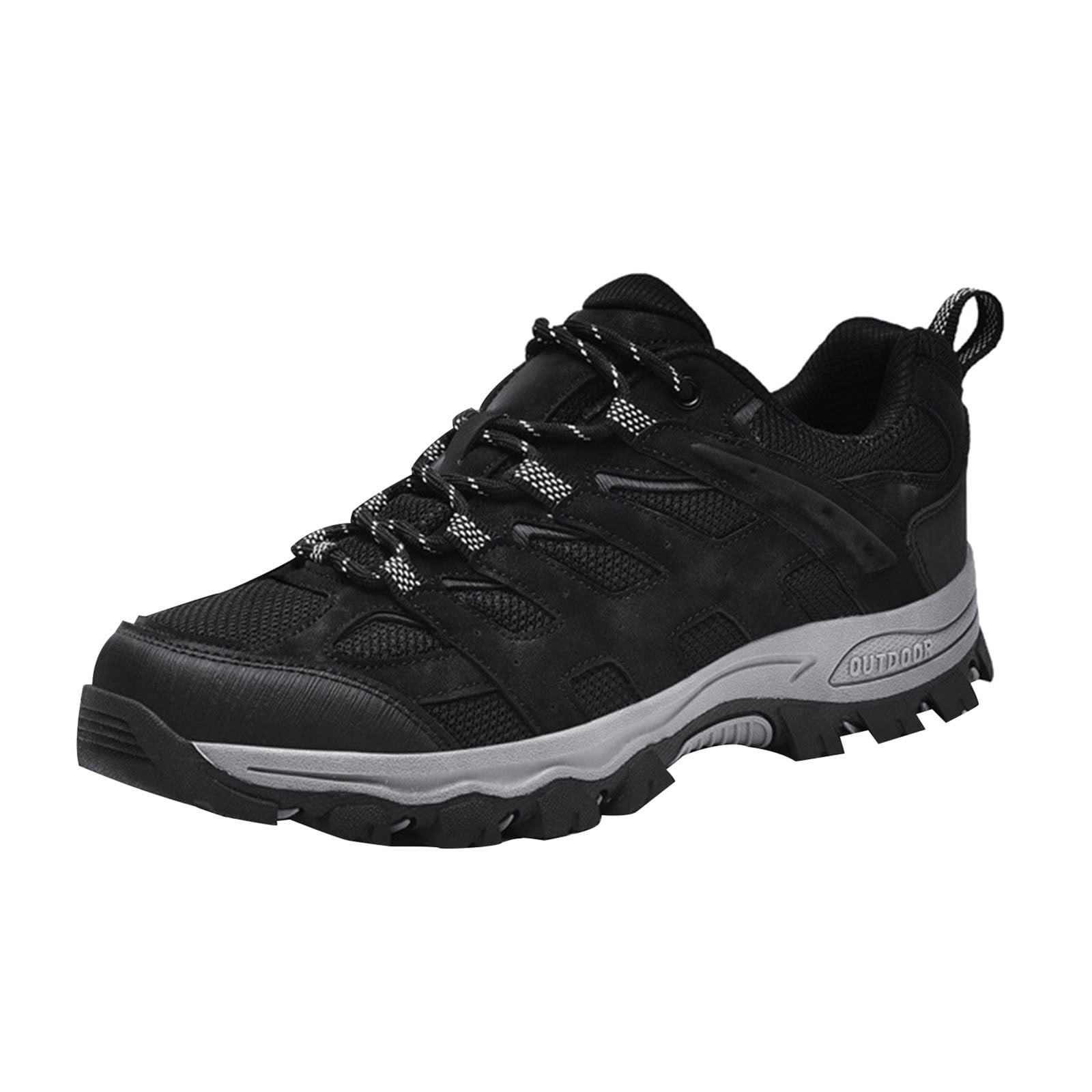 XIMIN Men's Waterproof Non-Slip Hiking Shoes Leather Low-Top Trail Running Sneakers Breathable Lightweight Mesh Travel Shoes Outdoor Trekking Boots (9.5, Black)