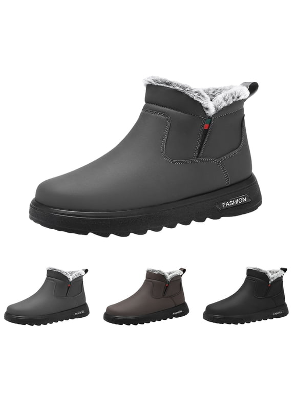 Men's Waterproof Winter Snow Ankle Booties, Faux Fur Lined Insulated Outdoor Shoes, Anti Slip Lightweight Comfort Casual Hiking Walking Boots (Grey, 7.5)