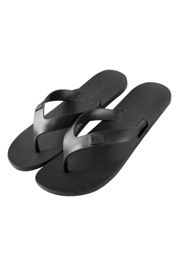 Men's Wide Flexible Beach Rubber Shower Basic Slipper | Double Plug Strap | Beach Footwear | No-Slip Boat Sandal | Low and No Arch Flip Flops (10, Black)