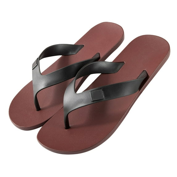 XIMIN Men's Wide Flexible Beach Rubber Shower Basic Slipper | Double Plug Strap | Beach Footwear | No-Slip Boat Sandal | Low and No Arch Flip Flops (8.5, Red)