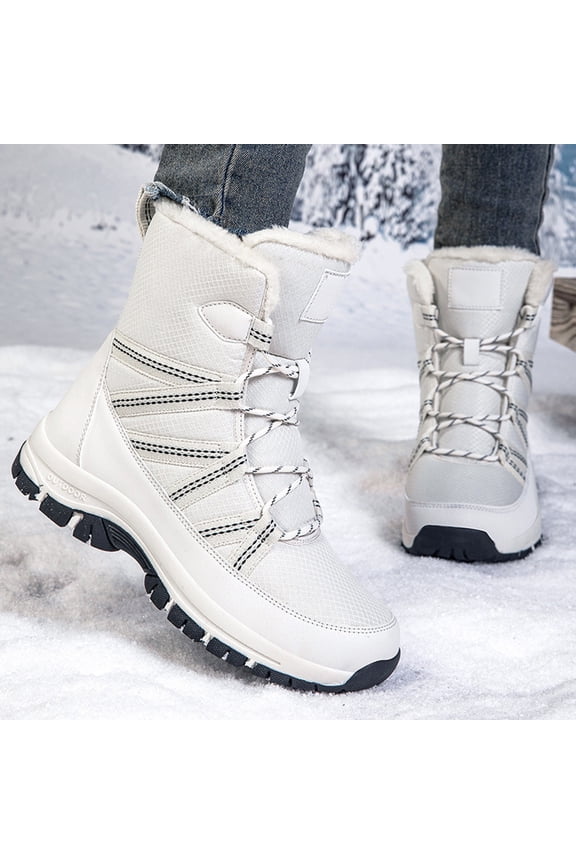 Men's Winter Snow Boots Lace Up Mid Calf Warm Waterproof Outdoor Shoes Thick Rubber Sole Non-Slip Hiking Boots Velvet Hiking Comfortable Fashion Ankle Boots