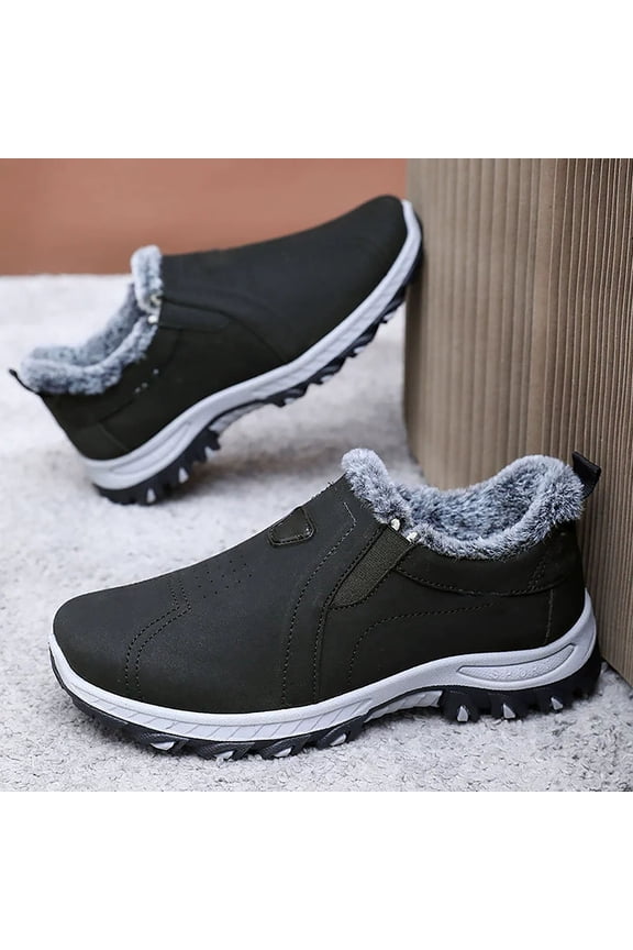 Men's Winter Warm Slip-On Snow Boots Non Slip Waterproof Hiking Boots Comfortable Round Toe Lightweight for Hiking Work Orthopedic Sneakers