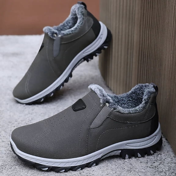 XIMIN Men's Winter Warm Slip-On Snow Boots Non Slip Waterproof Hiking Boots Comfortable Round Toe Lightweight for Hiking Work Orthopedic Sneakers