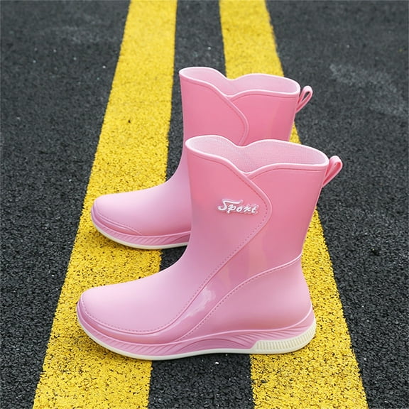 XIMIN Men's Women's Waterproof Rubber Rain Boots Non-slip Garden Shoes Lightweight Mid Calf Bottom Slip Oil Chef Shoes Ankle Boots Outdoor Work Boots (36, Pink)