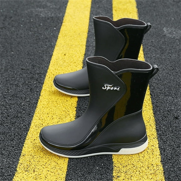 XIMIN Men's Women's Waterproof Rubber Rain Boots Non-slip Garden Shoes Lightweight Mid Calf Bottom Slip Oil Chef Shoes Ankle Boots Outdoor Work Boots (41, Black)