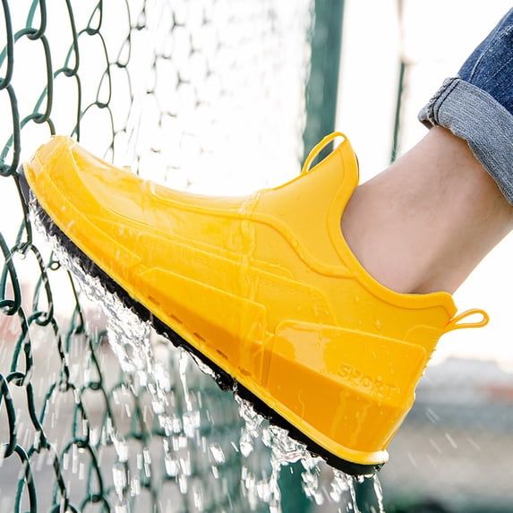 XIMIN Men's Work Boots Short Rain Boots Ankle Height Rubber Garden Boots Insulated Waterproof Rain Shoes Fashion Low Top Non Slip Shoes Outdoor (42, Yellow)