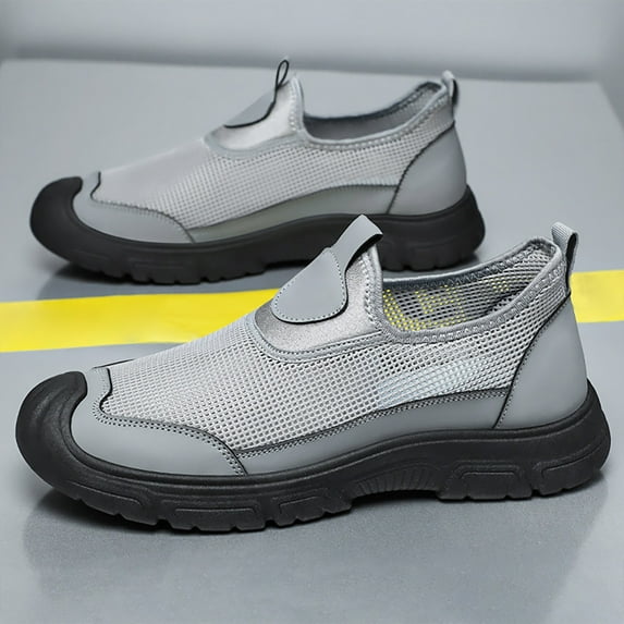 XIMIN Men's Work Shoes Non Slip Shoes Extra Wide Slip on Walking Shoes Lightweight Breathable Restaurant or Food Service Loafers Casual Footwear (9, Gray)