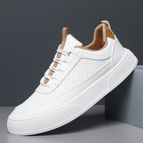 XIMIN Mens Leather Hollow Skateboard Orthopedic Trendy Low-Top Sneakers Lace-Up Lightweight Durable Slip On Walking Casual Comfort Business Dress Shoes (10.5, Brown)