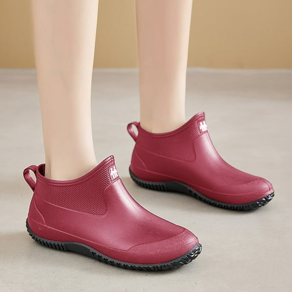 XIMIN Mens Rain Boots Ankle Deck Boots Waterproof Anti-Slip Mud Shoes for Garden Work Fishing Farming Gardening Boots Outdoor Footwear (39, Red)