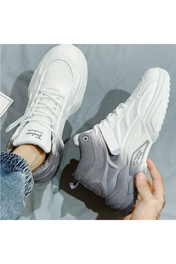 Mens Sneakers High Top Mesh Shoes with Gradient Design Athletic Walking Running Lightweight Breathable Sports Shoes Lace Up Fashion Casual Shoes (9, Grey)