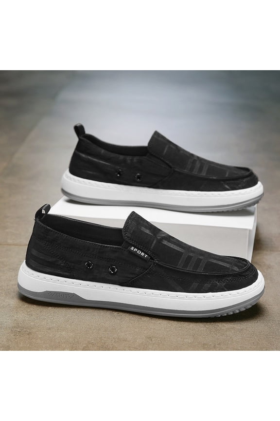 Mens Women's Loafers Slip On Low Top Solid Color Canvas Sneakers Casual Boat Shoes Walking Flats Breathable Comfortable Shoes (7.5, Black)