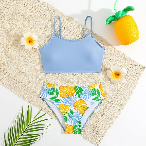 XIMIN New Printed Colorful Kids Split Swimsuit Women's Baby Swimwear Two Piece Set Girls Bathing Suits Big Comfortable Casual Fashion Spring and Summer