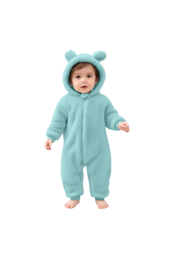 Newborn Baby Bear Outfit Plush Fleece Warm Snowsuit Winter Fuzzy Hooded Long Sleeve One Piece Jumpsuit Onesie Romper for Infant Girls Boys