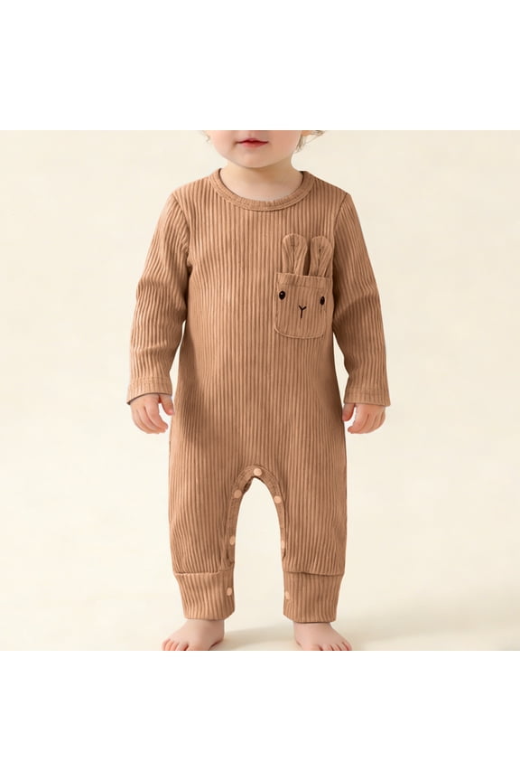 Newborn Baby Boy Easter Outfit Knit Ribbed Bunny Rabbit Skin Ear Pocket Romper Jumpsuit Infant One Piece Clothes