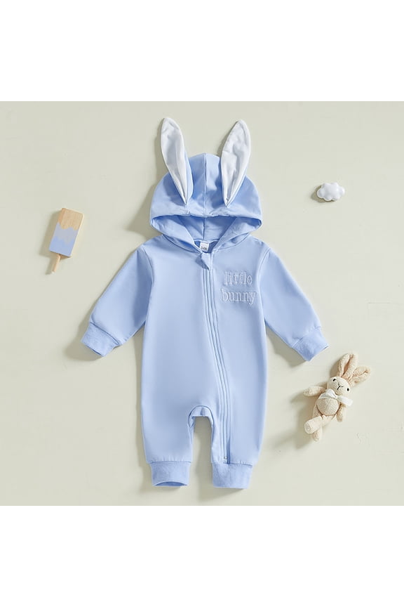 Newborn Baby Boy Girl Easter Outfit Bunny Ear Hoodie Romper Long Sleeve Jumpsuit Infant Spring Clothes