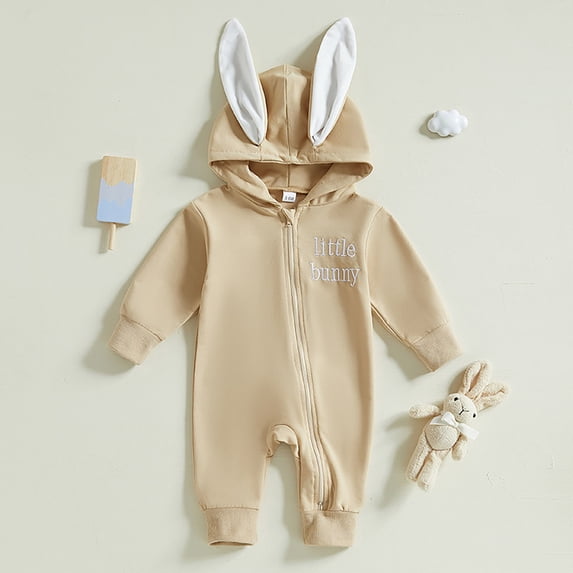 XIMIN Newborn Baby Boy Girl Easter Outfit Bunny Ear Hoodie Romper Long Sleeve Jumpsuit Infant Spring Clothes
