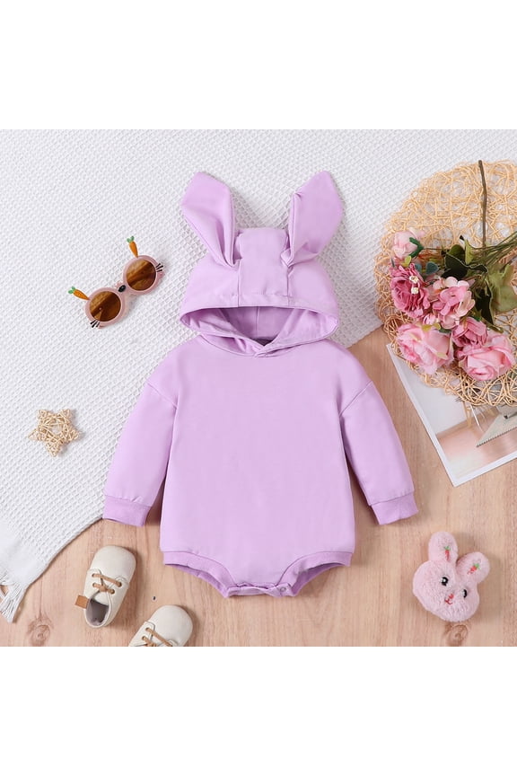 Newborn Baby Boy Girl Easter Outfit Rabbit Ear Hooded Sweatshirt Romper Oversized Bubble Onesie Cute Bunny Outfit