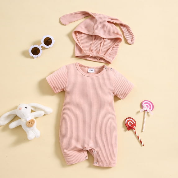XIMIN Newborn Baby Boy Girl Romper Easter Outfits Bunny Ear Hoodie Button Onesie Bodysuits Jumpsuit Overall Rabbit Hat