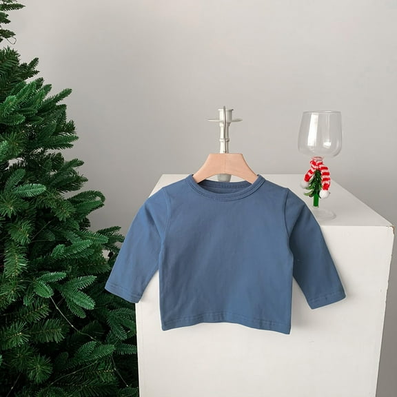 XIMIN Newborn Baby Boys Girls Long Sleeve Basic Sun Protected Layering T-Shirt Infant Comfort Soft Crewneck Tee Tops Summer Clothes Toddler Swim Shirt (0-3 Months, Blue)