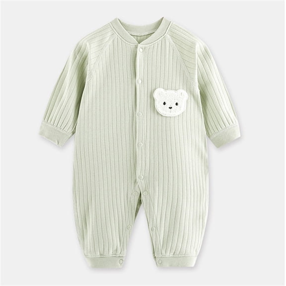 XIMIN Newborn Baby Cotton Onesie, Cute Bear Patched Casual Long Sleeve Bodysuit, Toddler & Infant Boy's Girl's Comfortable Clothing 