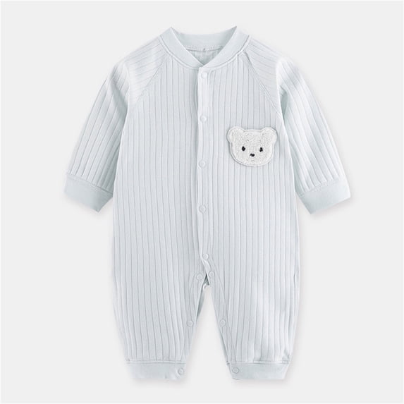 XIMIN Newborn Baby Cotton Onesie, Cute Bear Patched Casual Long Sleeve Bodysuit, Toddler & Infant Boy's Girl's Comfortable Clothing 