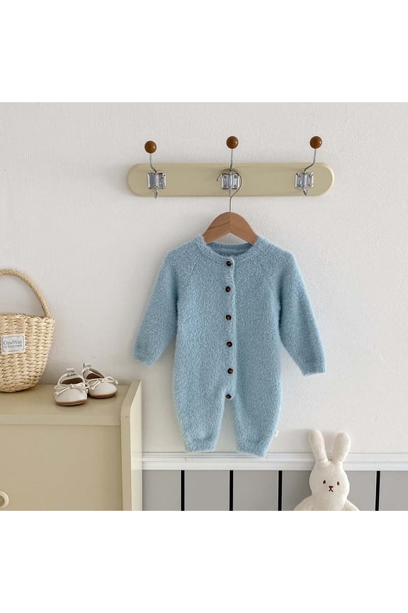 Newborn Baby Girl Boy Organic Cotton Long Sleeve Knit Sweater Romper Bodysuit Button Up Coverall Outfits One Piece Jumpsuit Fall Winter Warm Outfit