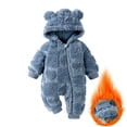 thumbnail image 1 of XIMIN Newborn Baby Heart Fleece Snowsuit, Cute Furry Bear Winter Outfits, Infant Girls Hooded Jumpsuit, Warm Zip Up Onesie with Bear Ears, 1 of 3