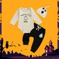 thumbnail image 1 of XIMIN Newborn Boy Halloween Outfit Mama's Little Boo Romper Ghost Embroidery Oversized Sweatshirt Halloween Baby Clothes Long Pants & Hat 3Pcs Clothes Set, 1 of 7