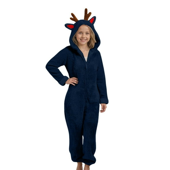 XIMIN Onesie Pajamas - Unisex Halloween Animal Elk Reindeer Costume Sleepwear Onesie Party Jumpsuit for Boys & Girls - Comfy & Fun Cosplay Outfit