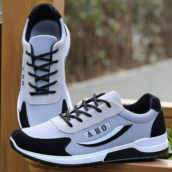 XIMIN Platform Shoes Block Retro Trendy Casual Big Size Color Sneakers Durable Comfy and Versatile Platform Business Trips and Everyday Wear Shoes for Men (8, Grey)