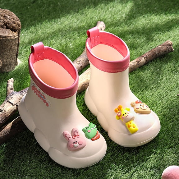 XIMIN Roller Rubber Easy on Rain Boots for Toddler Baby Girls Cartoon Giraffe Bear Pattern Waterproof Booties Mid Length Non Slip Winter Spring Fashion Cute Shoes