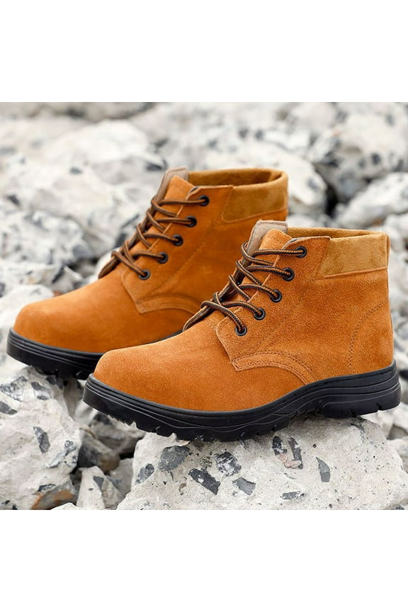 Roofing Shoes for Men Roofer Workers Work Ankle Boots Slip Resistant Hard Toe Grip Anti Slip Sole Lightweight Leather Yard Landscape Lawn Mowing Shoes