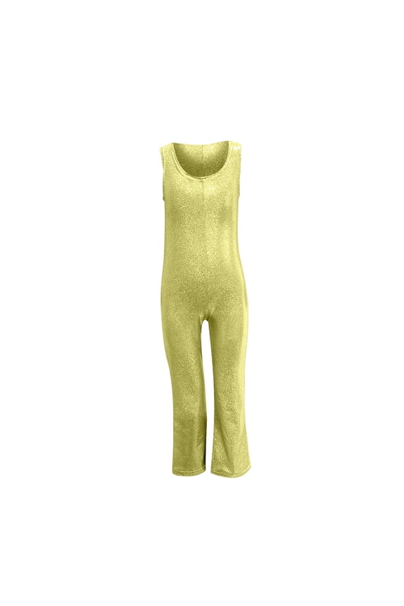 Sequin Body Suit for Girls Kids Sleeveless Slim Stretch Spandex Jumpsuit Dance Athletic Bodysuit One Piece Dance Performance Crewneck Zentai Suit
