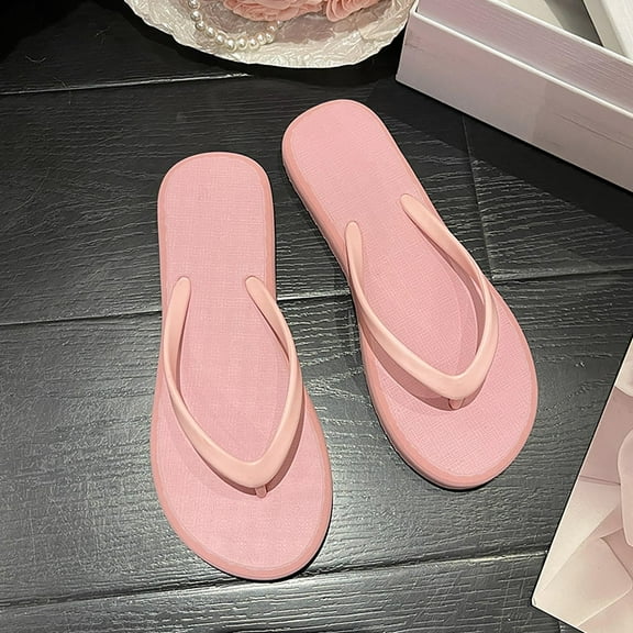 XIMIN Slim Flip Flops for Women, Ladies Shower Slippers Flat Sandals for Summer Bathroom Beach Pool, Ultra Lightweight Basic Rubber Soft Slide Slip-on Shoes (6.5-7, Pink)